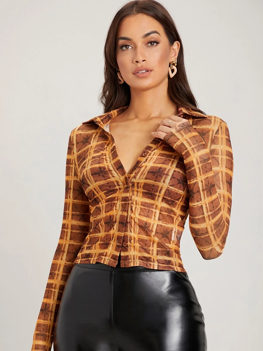 SHEIN Allover Print Single Breasted Top - Multicolor - View 1