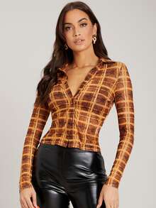 SHEIN Allover Print Single Breasted Top - Multicolor - View 4