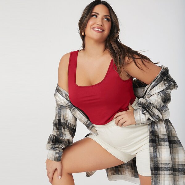 

Plus Solid Crop Tank Top, Red