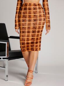 SHEIN 高腰格紋鉛筆裙