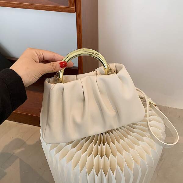 

Minimalist Ruched Design Satchel Bag, White