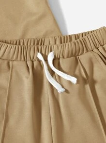 SHEIN Bộ hai mảnh Trai Dây kéo Túi Lá thư Giải trí - Màu Khaki - Xem 4