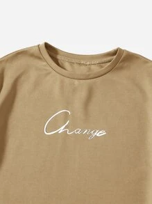 SHEIN Bộ hai mảnh Trai Dây kéo Túi Lá thư Giải trí - Màu Khaki - Xem 5