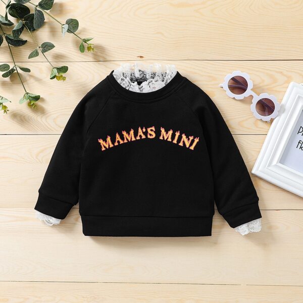 

Baby Letter Graphic Lace Trim Sweatshirt, Black