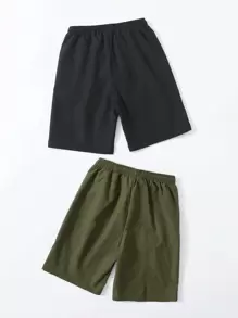 SHEIN 2 件套 Tween Boy 斜口袋松紧腰休闲短裤，夏季