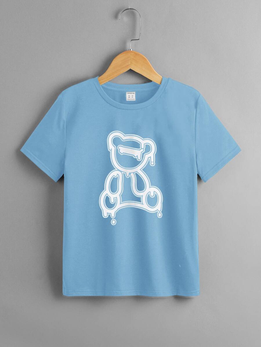 SHEIN Camiseta con estampado de oso - Neblina azul - Ver 1