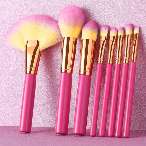 

8pcs Makeup Brush Set, Hot pink
