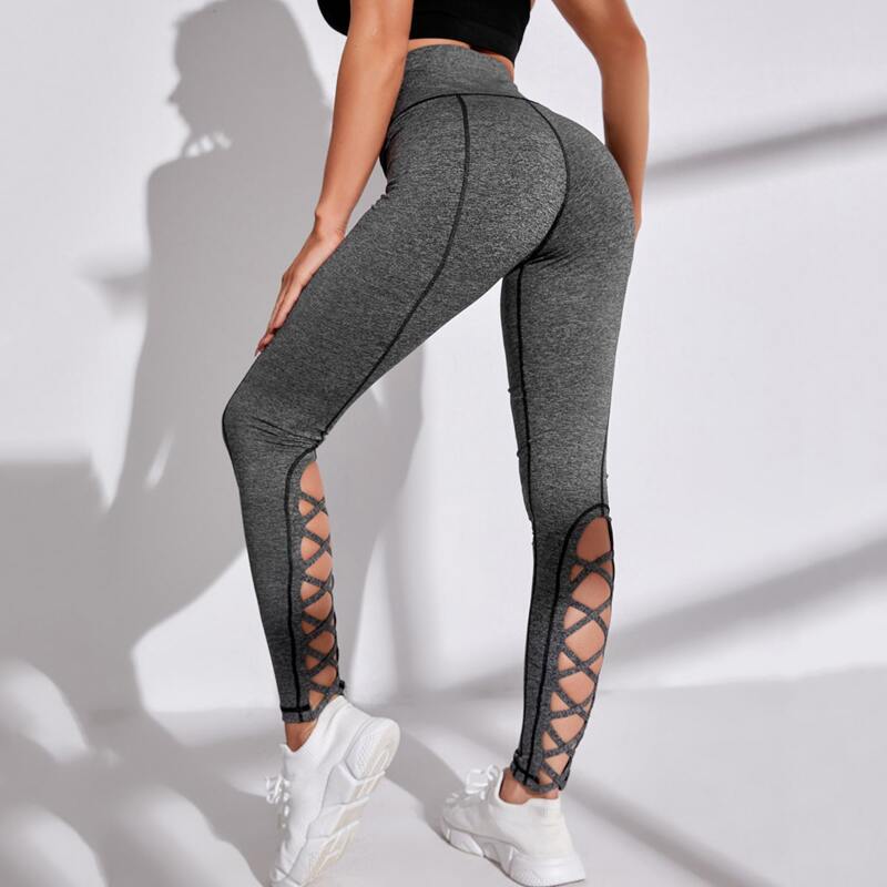 

Criss Cross Cut Out Sports Leggings, Grey