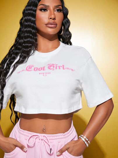 SHEIN SXY Кроп-футболка с текстовым принтом