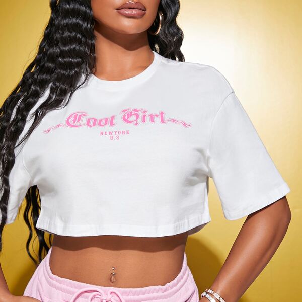 

Letter Graphic Drop Shoulder Crop Tee, White