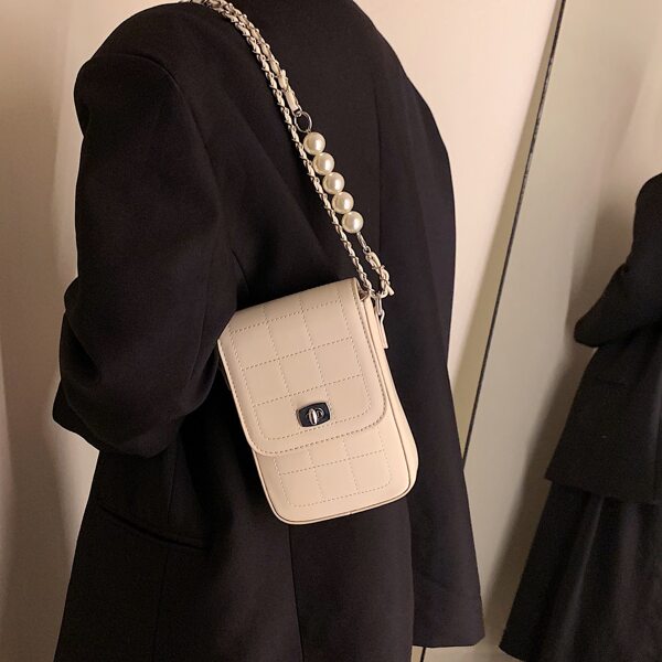 

Minimalist Quilted Faux Pearl Decor Chain Crossbody Bag, Khaki