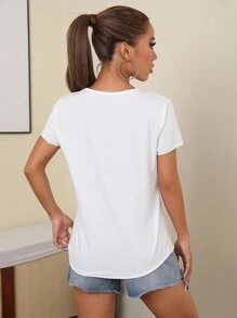 SHEIN Camiseta rota unicolor - Blanco - Ver 2