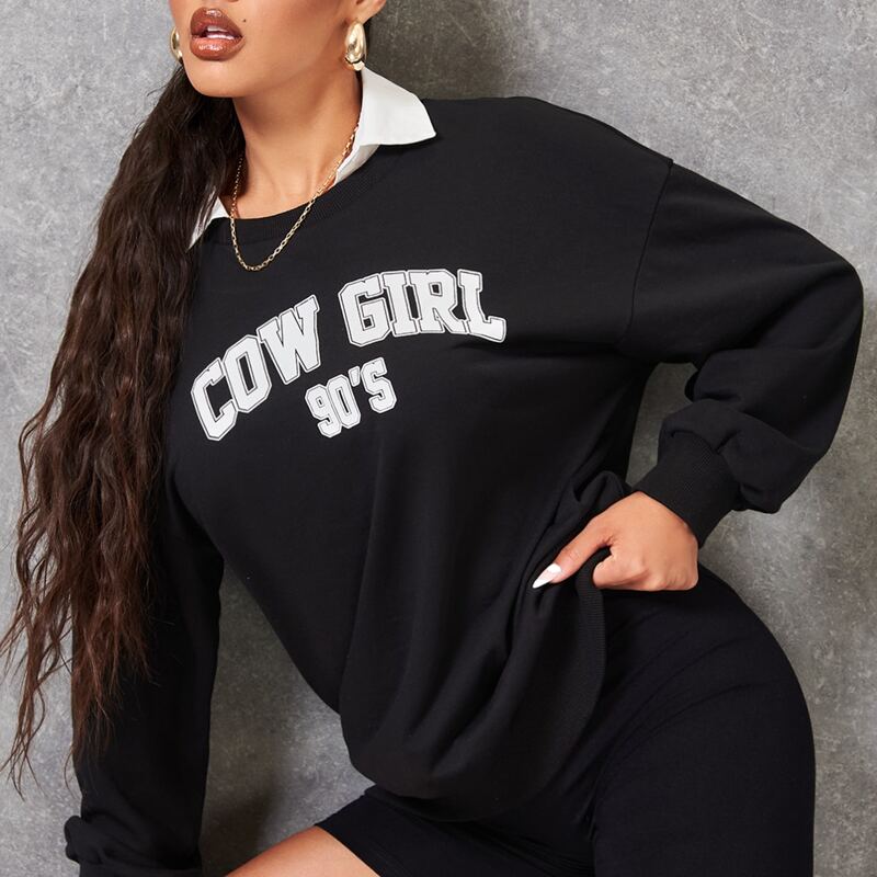 

Letter Graphic Drop Shoulder Pullover, Black