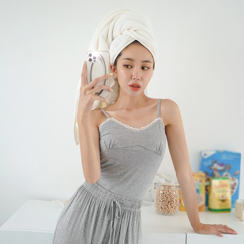 

Contrast Lace Tie Front Pajama Set, Grey