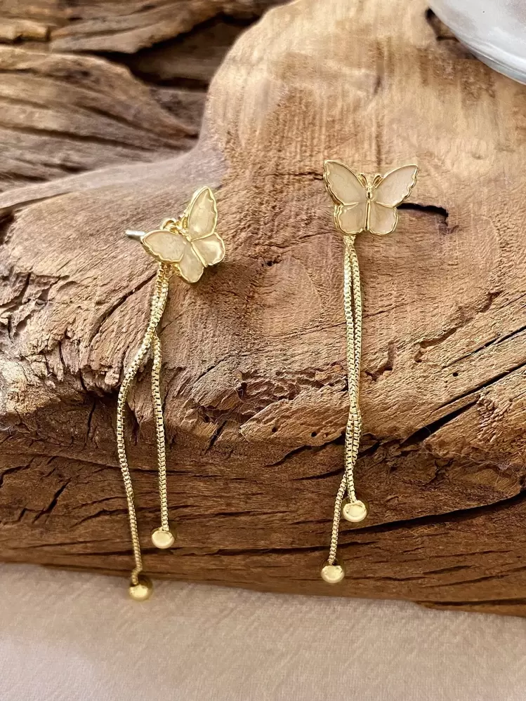 DAZY Butterfly Decor Drop Earrings - Yellow Gold - View 8