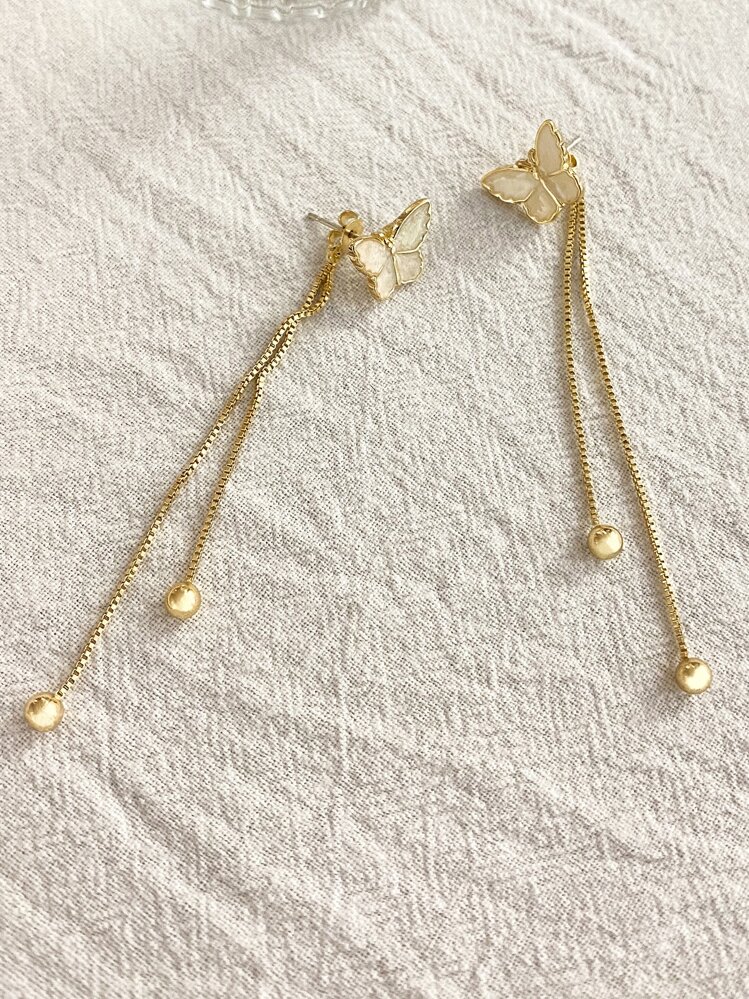 DAZY Butterfly Decor Drop Earrings - Yellow Gold - View 3