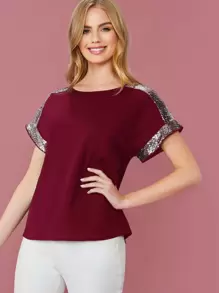 SHEIN LUNE 拼接亮片細節上衣 - 紫紅色 - 查看 1