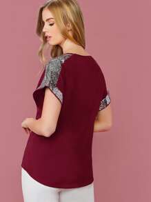 SHEIN LUNE 拼接亮片細節上衣 - 紫紅色 - 查看 2