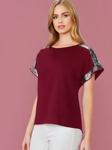 SHEIN LUNE 拼接亮片細節上衣 - 紫紅色 - 查看 4