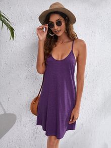 SHEIN VCAY 後開式繞頸洋裝 - 紫色 - 查看 2