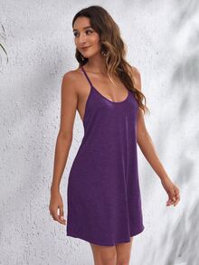 SHEIN VCAY 後開式繞頸洋裝 - 紫色 - 查看 5