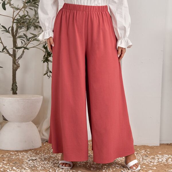 

Plus High Waist Wide Leg Pants, Watermelon pink