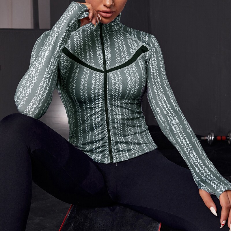 

Graphic Zip Front Stand Neck Sports Jacket, Grey