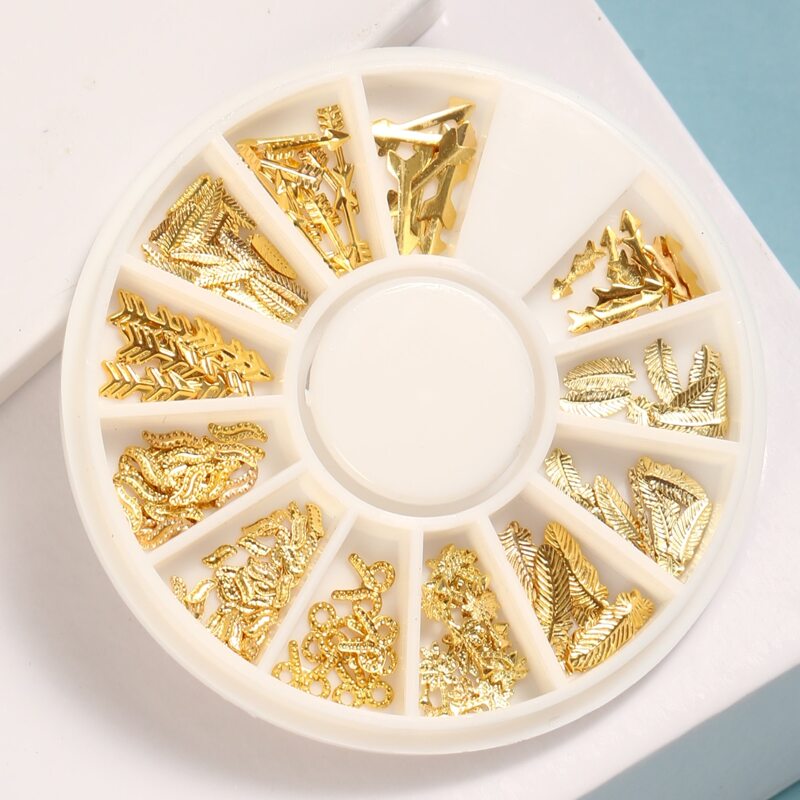 

1box Leaf Design Nail Art Decoration, Gold