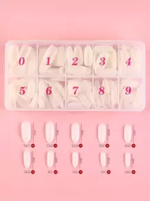 24入組短棺材形假指甲，含1支指甲修剪文件和1張膠帶，即貼式假指甲，美甲用品讓你的風格更上一層樓 - 白色 - 查看 2