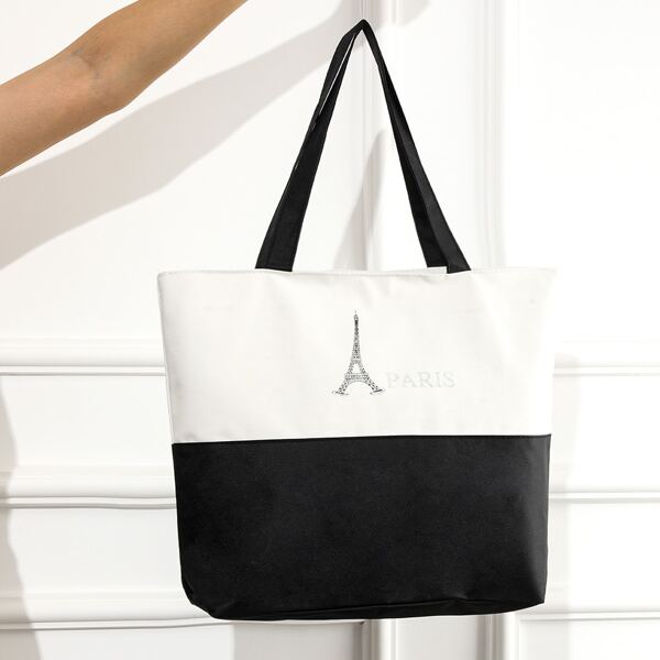 

Two Tone Large Capacity Bucket Bag, Black and white
