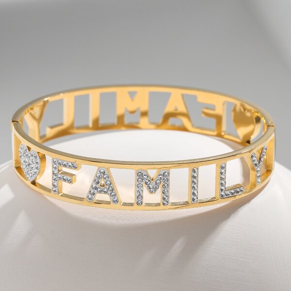 

Rhinestone Letter Decor Bracelet, Gold