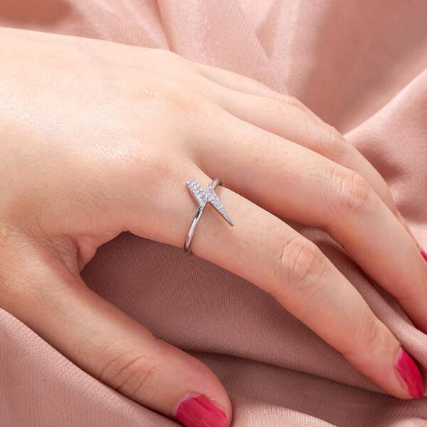 

Zircon Decor Cuff Ring, Silver