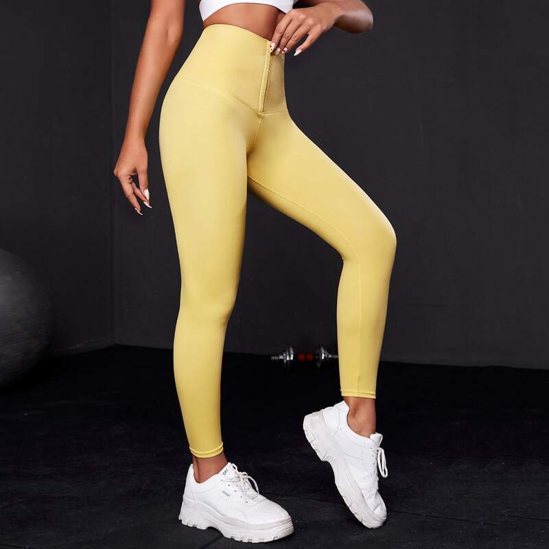 

Wide Band Waist Solid Sports Leggings, Yellow