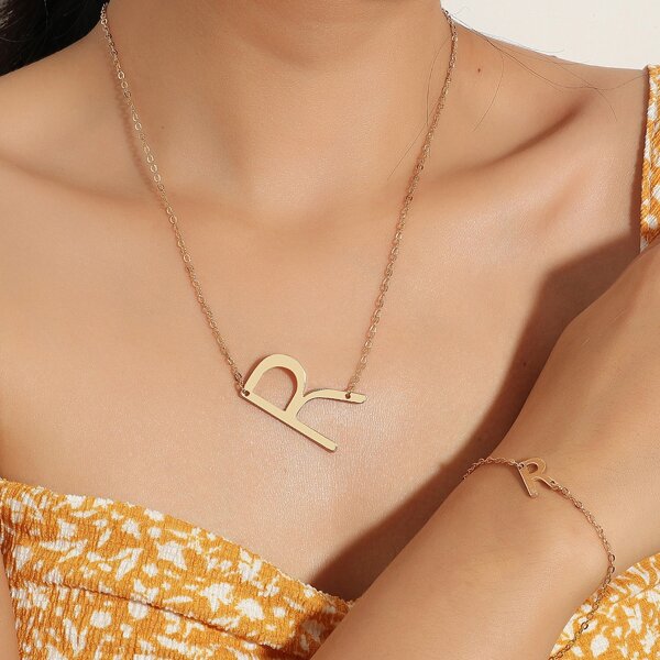 

Letter Decor Necklace & Bracelet, Gold