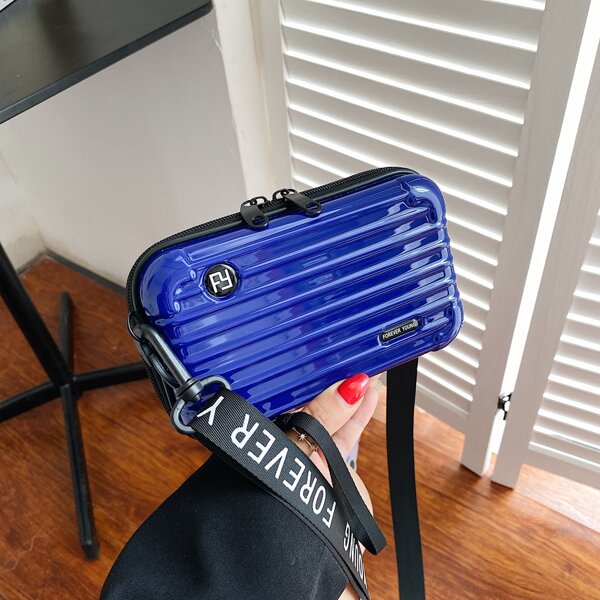 

Letter Graphic Suitcase Design Crossbody Bag, Blue