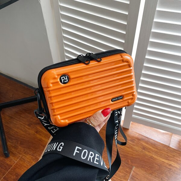 

Letter Graphic Suitcase Design Crossbody Bag, Orange