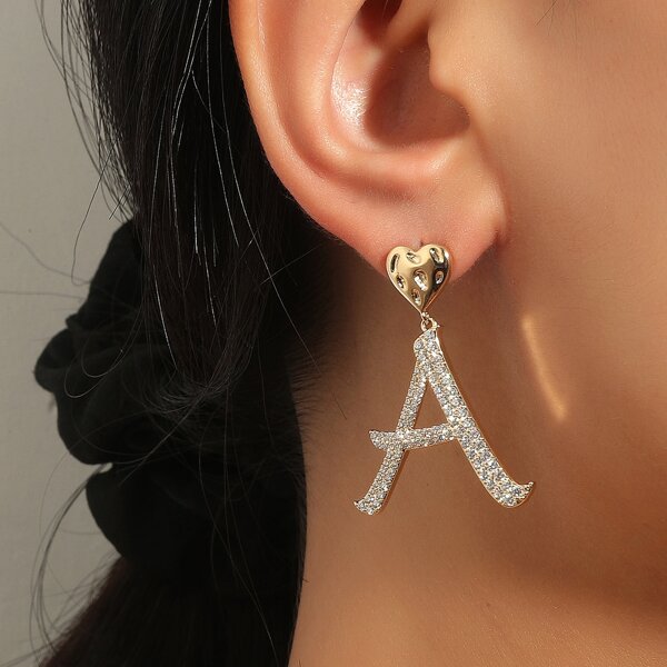 

Rhinestone Letter Drop Earrings, Gold