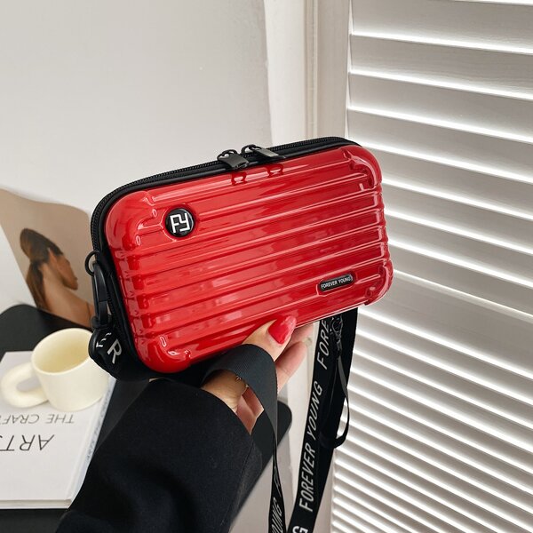 

Letter Graphic Suitcase Design Crossbody Bag, Red