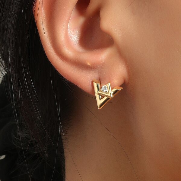 

Rhinestone Decor Triangle Earrings, Gold