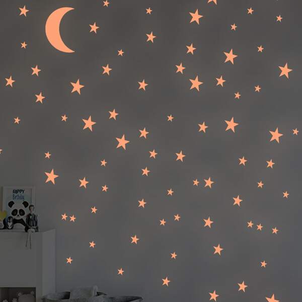 

2pcs Moon & Star Shaped Glow Sticker, Pink