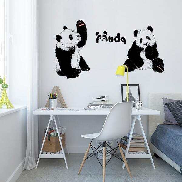 

4pcs Cartoon Panda Print Wall Sticker, Black