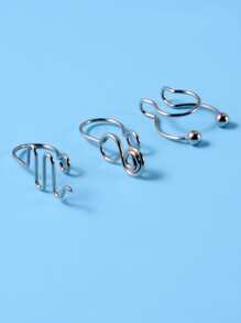 3pcs/set Stainless Steel, Men's Structured Nose Cuff For Punk Non Piercing, A Fashionable Body Jewelry Gift For Any Occasion - Silver - View 2