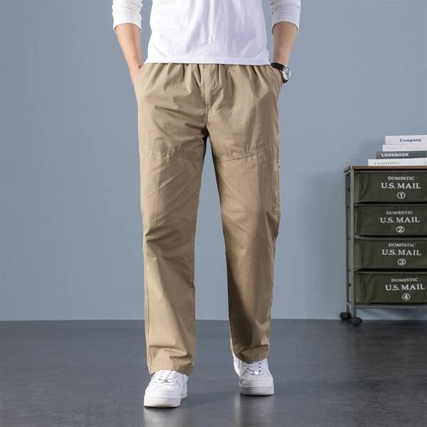 

Men Solid Slant Pocket Pants, Khaki