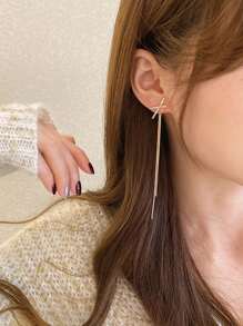 Khuyên tai thả tua kim loại với chi tiết rhinestone - Vàng - Xem 1