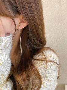 Khuyên tai thả tua kim loại với chi tiết rhinestone - Vàng - Xem 2