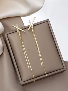 Khuyên tai thả tua kim loại với chi tiết rhinestone - Vàng - Xem 3