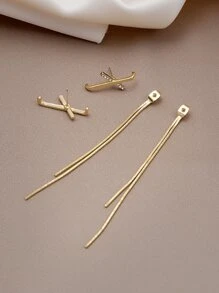 Khuyên tai thả tua kim loại với chi tiết rhinestone - Vàng - Xem 4