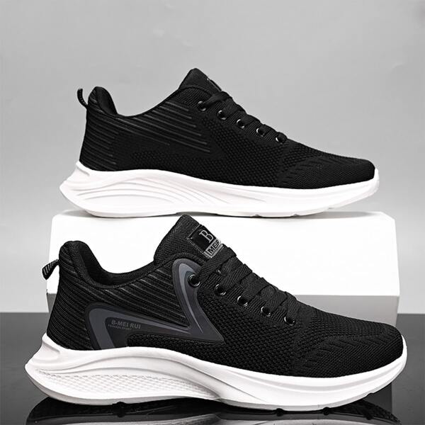 

Men Two Tone Graphic Lace-up Front Running Shoes, Black