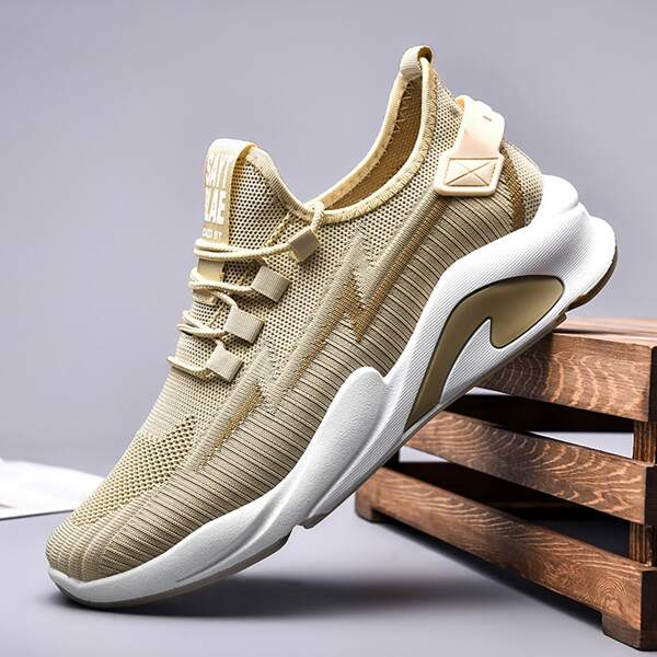 

Men Two Tone Graphic Lace-up Front Running Shoes, Khaki