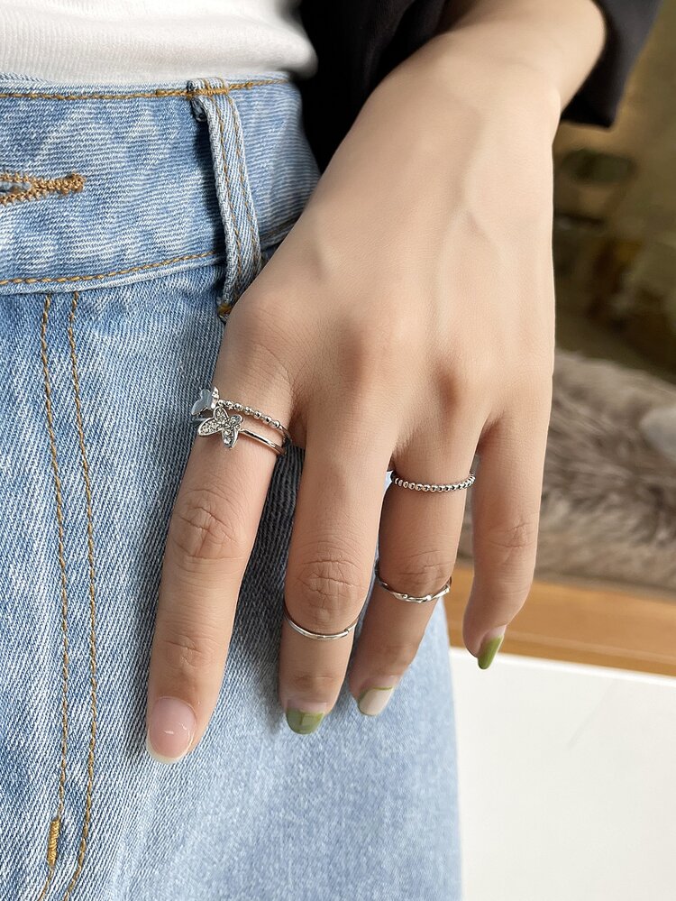 DAZY 4pcs Butterfly Decor Ring - Silver - View 1